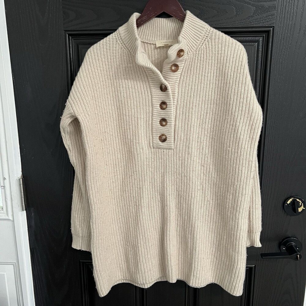 Sezane Luan Ribbed Cotton Wool Long Sleeve Mini Dress Size Small Cream